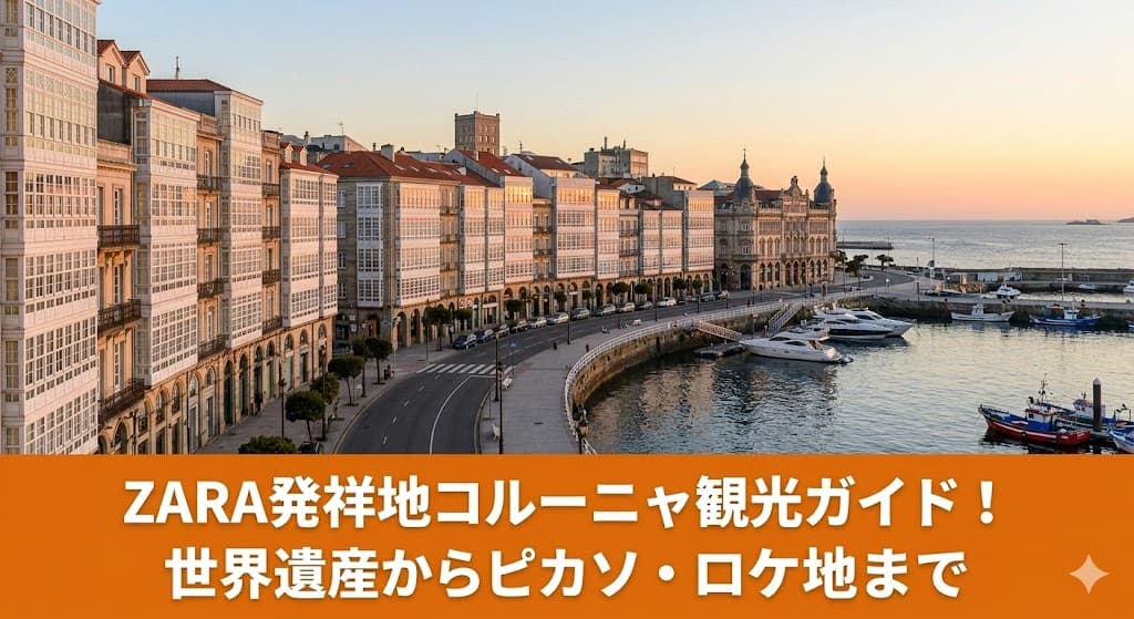 スペイン・ガリシア州ア・コルーニャの主要観光スポット。世界遺産ヘラクレスの塔、マリーナ通りのガラスの家、ZARA発祥地の街並み。現地ガイドが紹介するおすすめコース。
