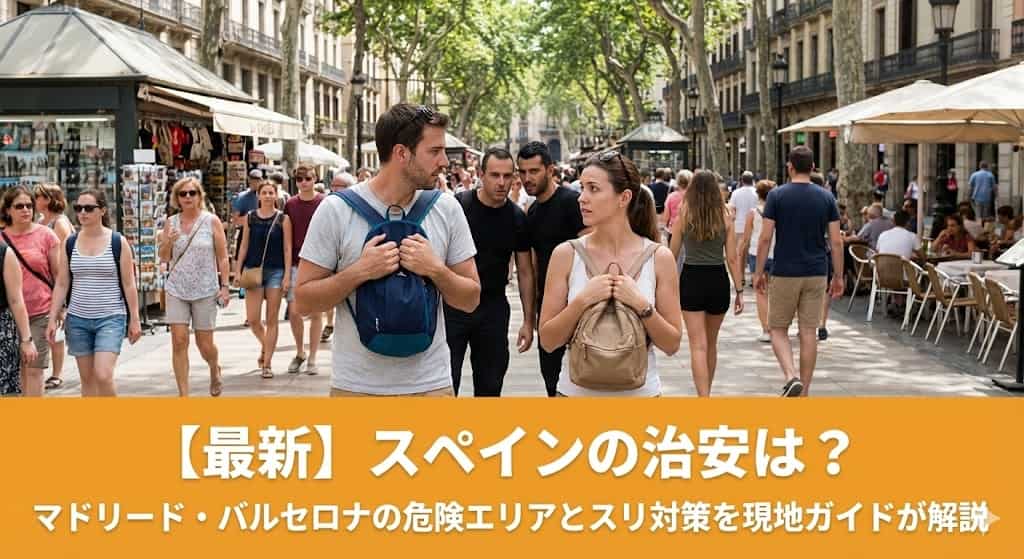 バルセロナ・ランブラス通りを歩く観光客の様子｜スペインの治安とスリ対策のイメージ