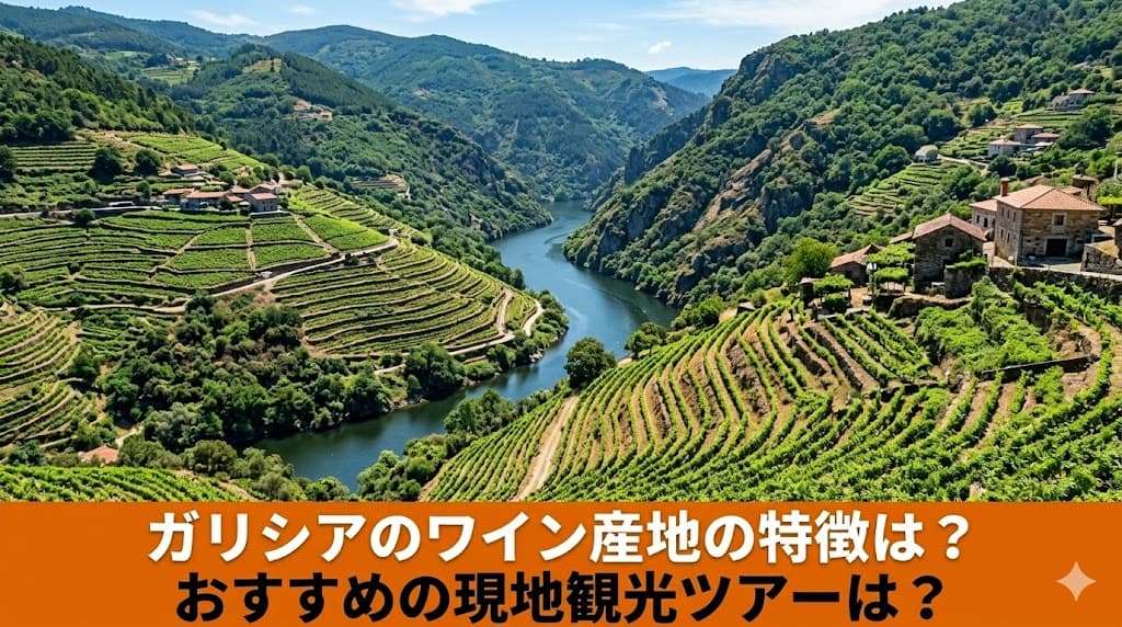 リベイラ・サクラの急斜面に広がる段々畑と、ガリシアの豊かな自然風景