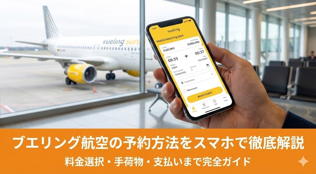 Vuelingのスマホ予約方法を図解で説明するアイキャッチ画像