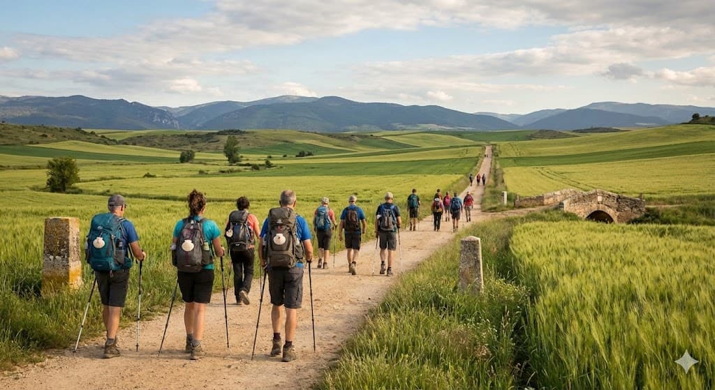 サンティアゴ巡礼「フランス人の道」の風景|広大な自然の中を歩く巡礼者たち