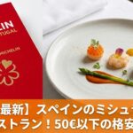 2026年度スペイン・ミシュランガイド、1つ星レストランの洗練された料理と赤いミシュランガイドのイメージ