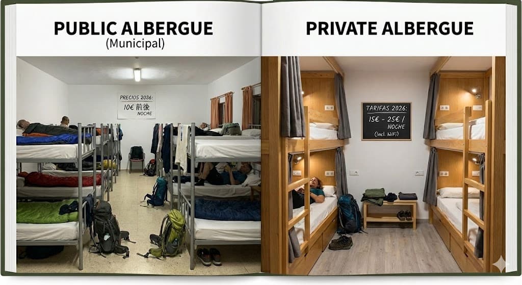サンティアゴ巡礼の公営・私営アルベルゲの部屋|2026年の宿泊費相場と二段ベッドの様子