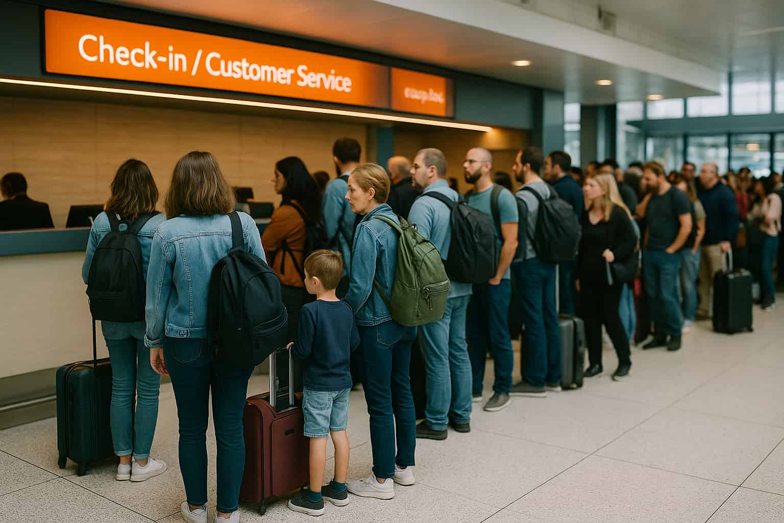 EasyJetのカスタマーセンターに並ぶ長蛇の列
