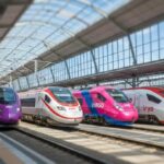 スペイン高速列車の選び方　アブロ／アベ／ウイゴ／イリオ比較と4社の車両が並ぶアイキャッチ画像