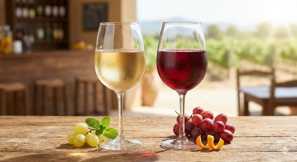 グラスに注がれた白いモストと赤いモストが並んでいる