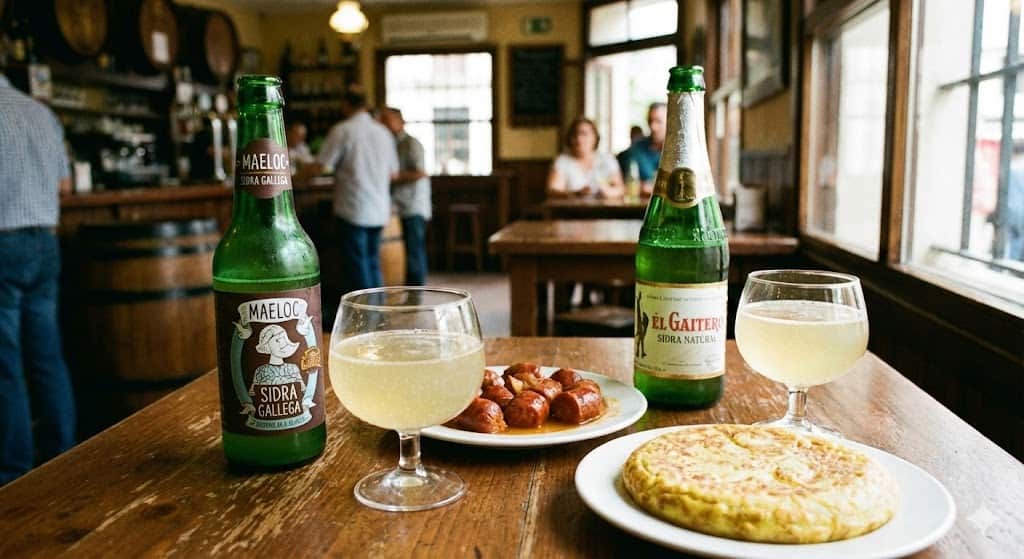 MAELOCなどのシードラのボトルとグラスがテーブルに並んでいる
