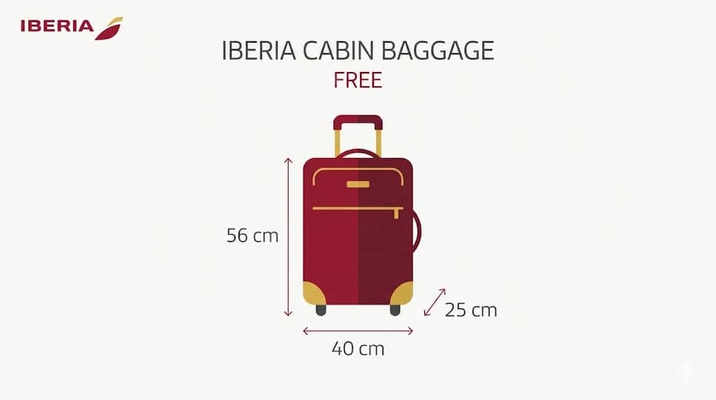 イベリア航空の機内持ち込み手荷物サイズ（56×40×25cm）の図解