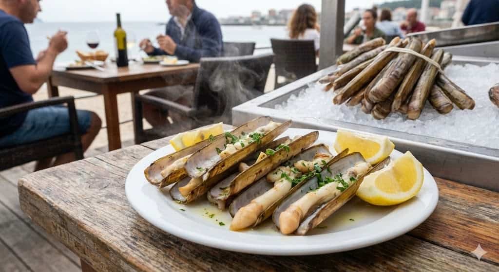 あったかいカルド・ガジェゴ、ワイン、パンが並んでいる画像