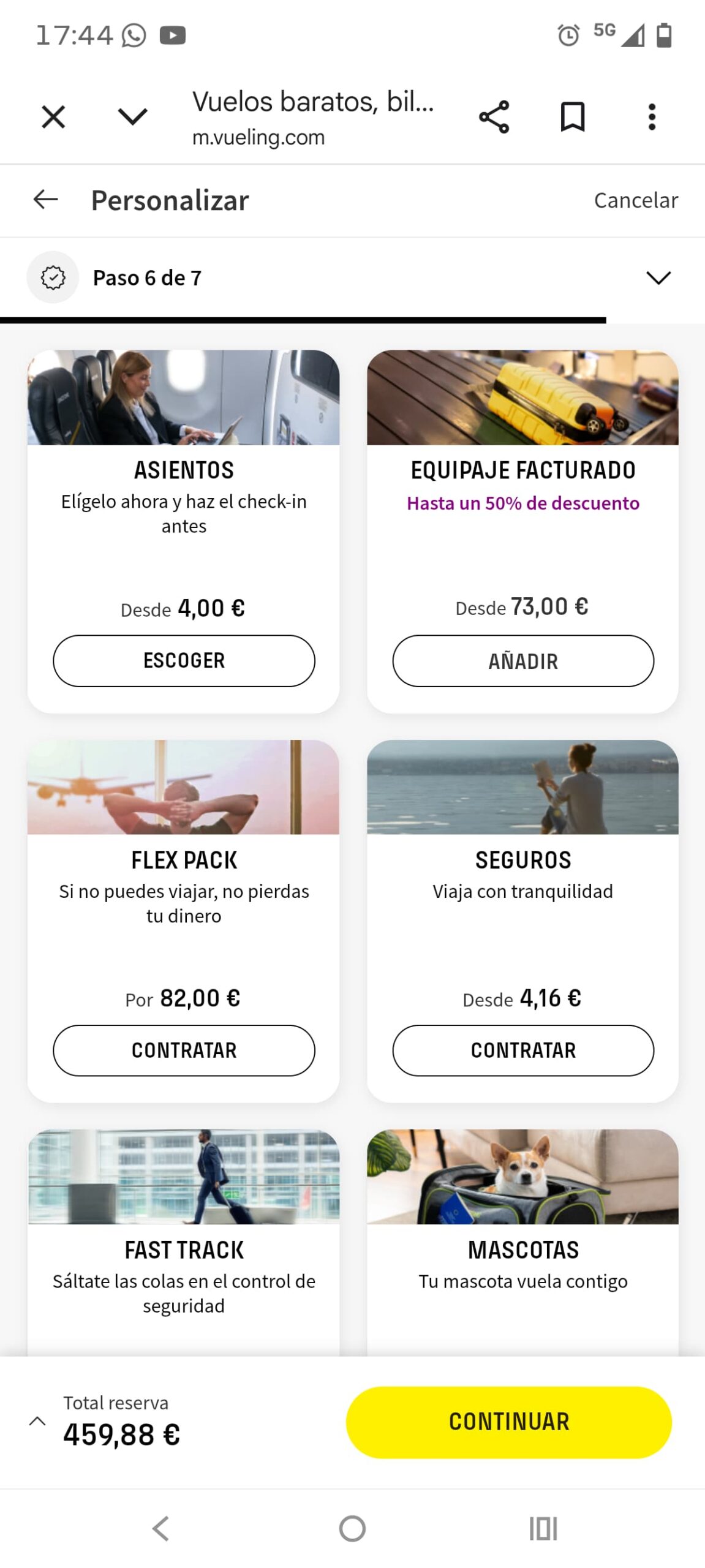 Vueling 追加サービス画面